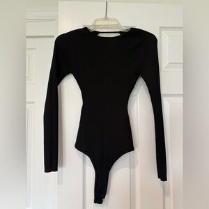 Astr Black Long Sleeve Bodysuit- open back
